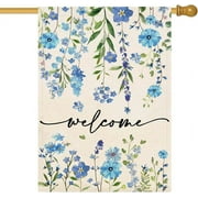 Spring Summer Welcome Garden Flag 12.5 x 18 Inch Double Sided Burlap Pink Floral Cherry Blossom Farmhouse Small Yard Flag Summer Holiday Seasonal Outdoor Outside Decoration